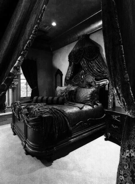 A medieval style set of bedroom furniture helps to create the gothic feel. Pin by caitlin heiermann on Black Bloom | Black bedroom ...