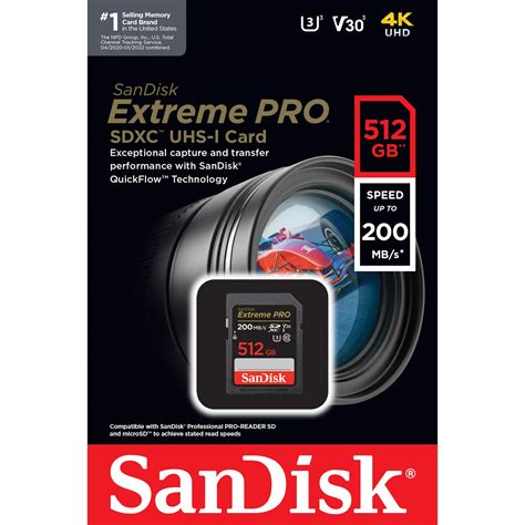 Sandisk 512gb Extreme Pro Uhs I Sdxc Memory Card 200mbs Memory