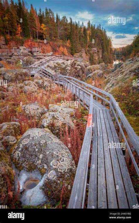 Autumnmountainlakeforest Landscape With Stairsbridges And Rocks