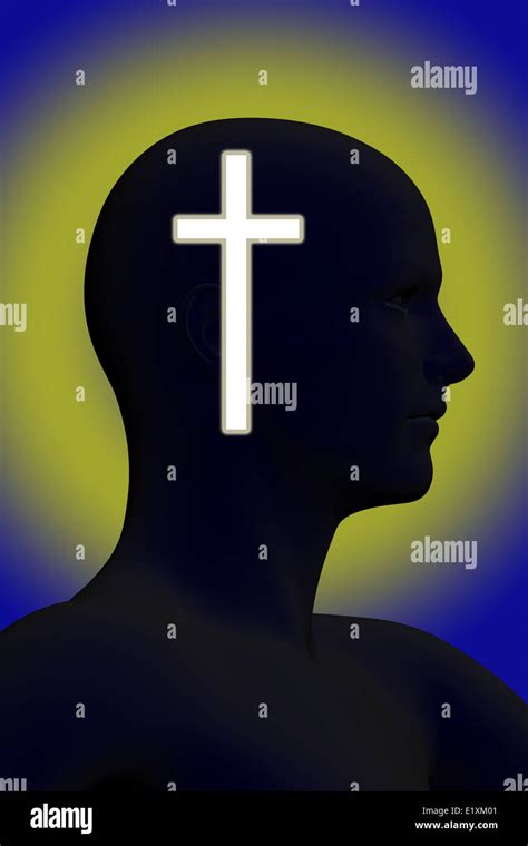 Silhouette Of A Mans Head With Glowing Cross On It Made In 3d Software