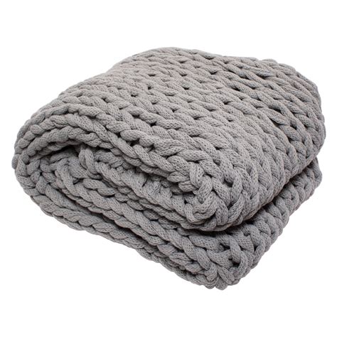 Silver One Chunky Knitted Throw Blanket Gray 50 X 60