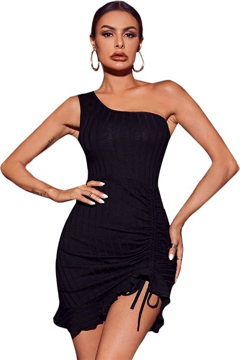 Shein Womens One Shoulder Ruched Mini Bodycon Dress Free Download