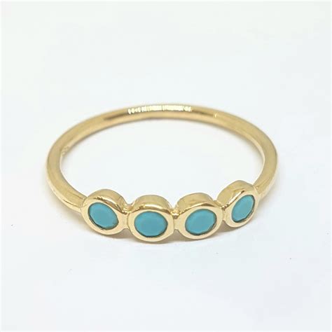 Four Turquoise Stone Ring For Women 14k Real Solid Gold December