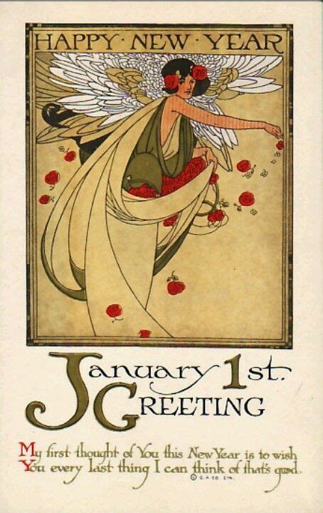 Art Nouveau New Year Postcard Vintage Happy New Year