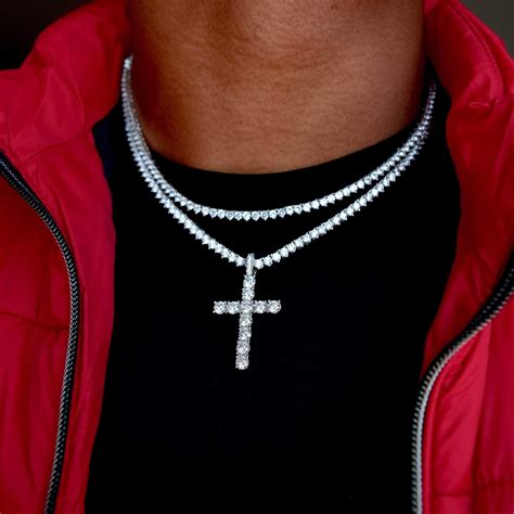 Iced Diamond Cross Tennis Chain Bundle In White Gold Diamond Ice