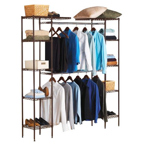 This bedroom essential features expandable hanging rods that extend from 58 inches to 83 inches wide. Seville Classics Satin Bronze Expandable Closet Organizer ...