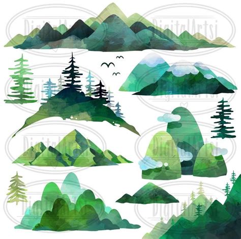 Watercolor Mountains Clipart Mountain Download Instant Download Pine