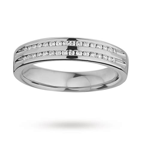 Goldsmiths Ladies Double Row Diamond Set Wedding Ring In 9 Carat White