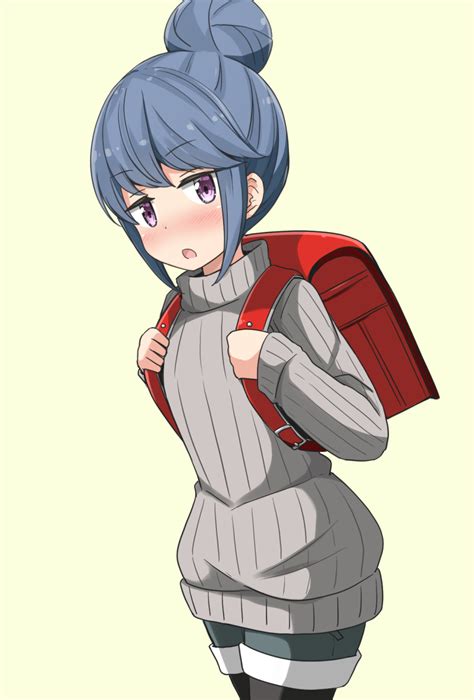 Safebooru 1girl O Aikawa Ryou Backpack Bag Bangs Beige Background Black Legwear Blue Hair