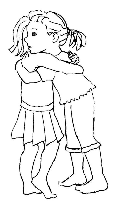 Line Drawing For A Young Friend Who Asked For A Colouring Picture Of Two Girls Hugging