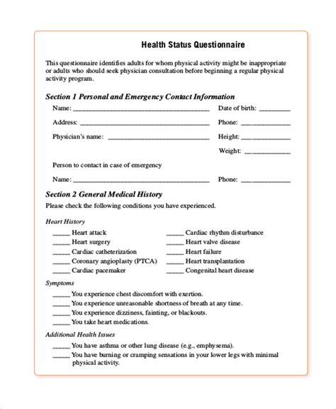 Medical Questionnaires Examples Format Pdf Example Vrogue Co