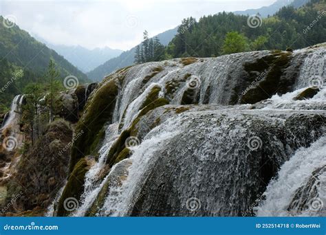 Nuorilang Waterfall In Jiuzhaigou Valley In Sichuan China Stock Photo