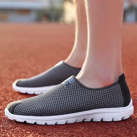 Mens Summer Shoes Slip On Mesh Breathable Shoes Solid Anti Slip Casual