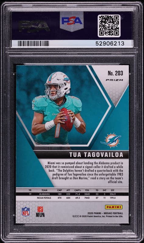 2020 Panini Mosaic White Sparkle Tua Tagovailoa ROOKIE 203 PSA 10 GEM