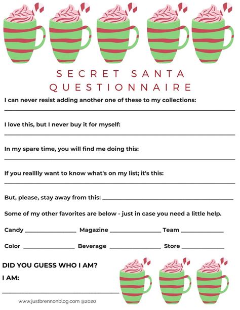 Printable Secret Santa Questionnaire Form Pdf