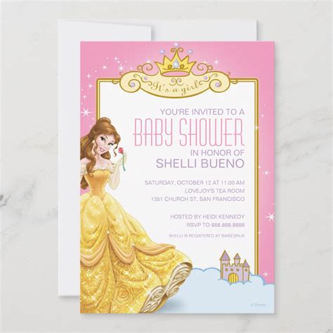 Disney Princess Belle Its A Girl Baby Shower Invitation Zazzle