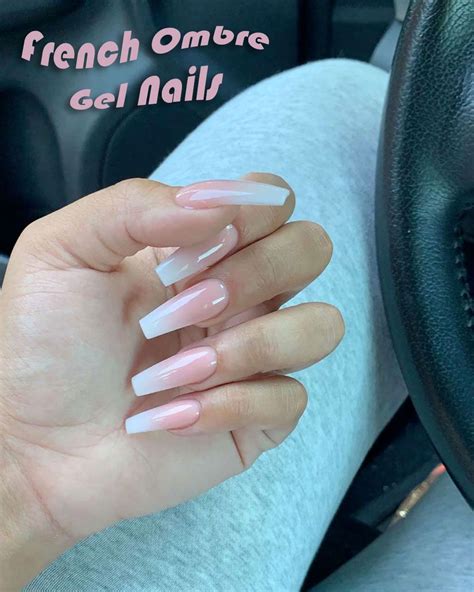 Cute French Ombre Gel Coffin Shaped Nails Long Nails Now Aycrlic