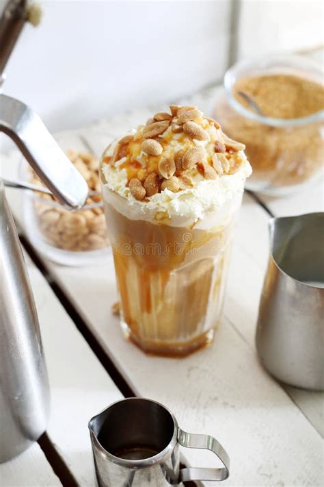 Ice Coffee Coffee With Ice Cream And Whipped Cream Stock Photo