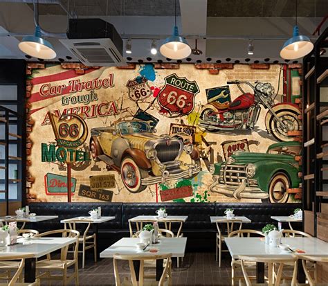 Custom 3d Mural Wallpaper European And American Retro Industrial Wind Car Bar Restaurant