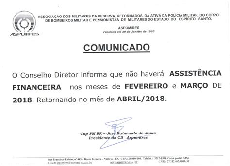 Aspomires Comunicado Financeiro