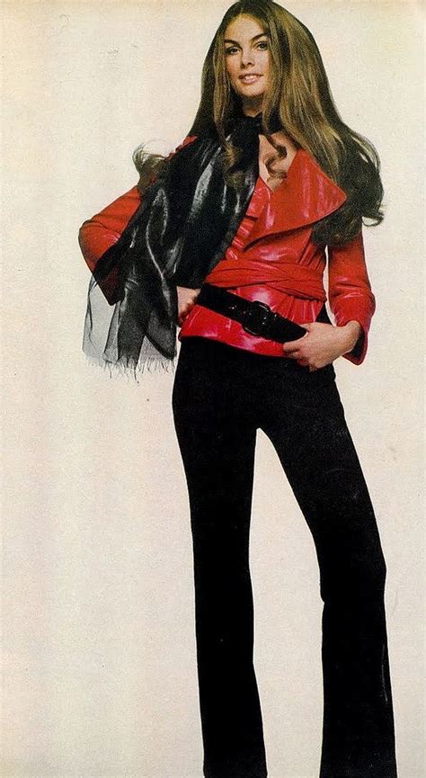 jean shrimpton is wearing shiny red cire jacket by halston photo by penati vogue 1969