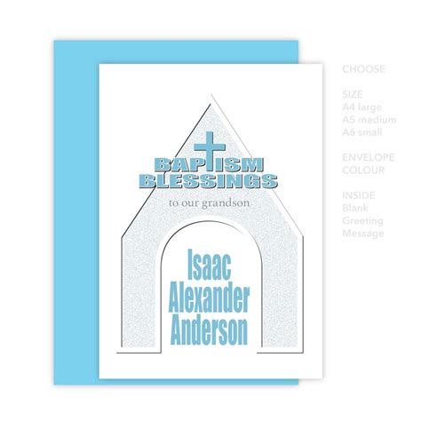 Grandson Personalised Baptism Card For Boy Blue Religious Etsy