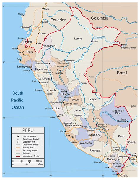 Large Detailed Roads And Political Map Of Peru Peru Large Detailed