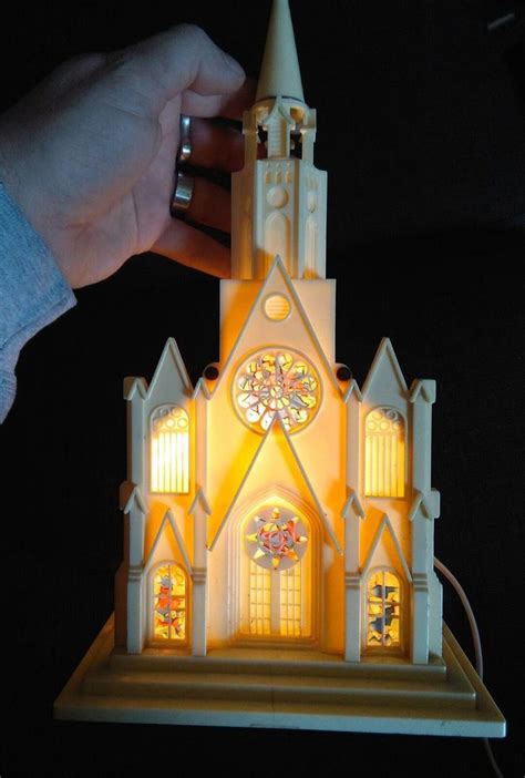 Vintage Raylite Musical Illuminated Light Up Church Music Box Plays