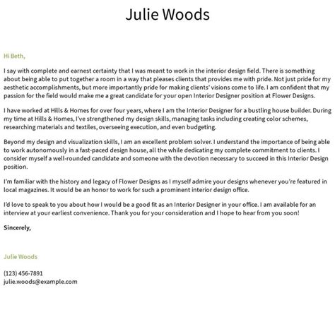 Interior Designer Cover Letter Examples Samples And Templates Resume