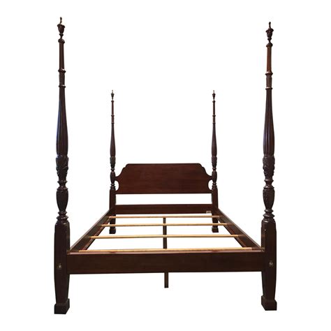 Ethan Allen Georgian Court Cherry Wheat Carved Four Poster Bed Queen Chairish