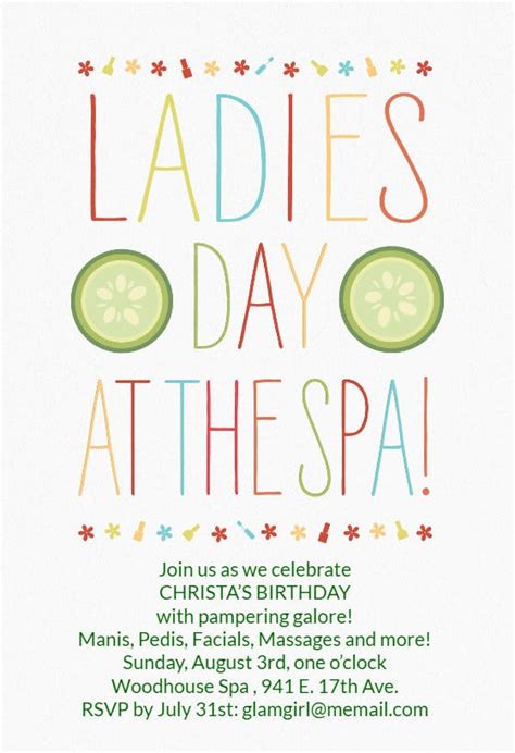 Ladies Day At The Spa Birthday Invitation Template Free Greetings