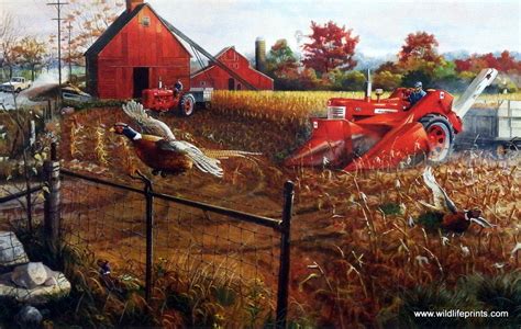 Artist Charles Freitag Farmall Tractor Pheasant Print Autumn Flush