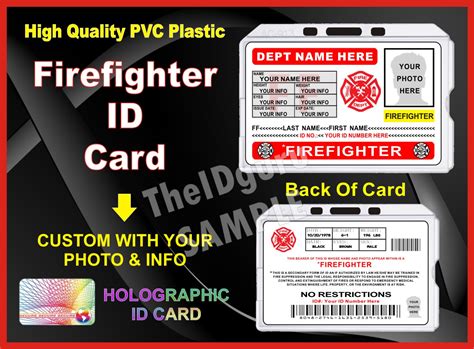 Firefighter Id Card Horizontal Custom With Your Photo And Dept Logo
