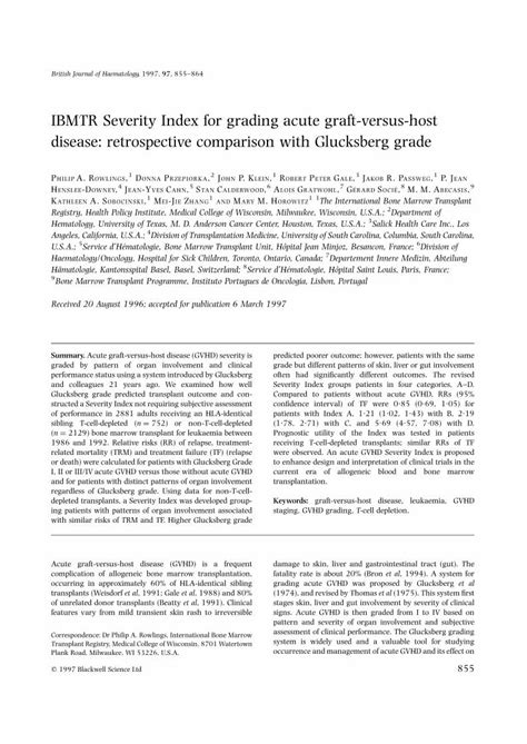 Pdf Ibmtr Severity Index For Grading Acute Graft Versus Host Disease