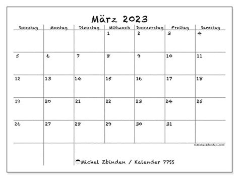 Kalender März 2023 Zum Ausdrucken “771ss” Michel Zbinden At