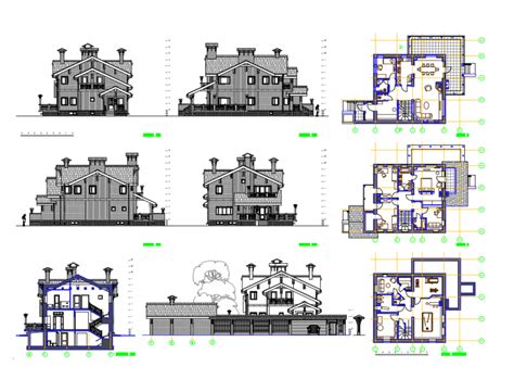 All Sided Elevation Section And Plan Details Of Villa Type House Dwg