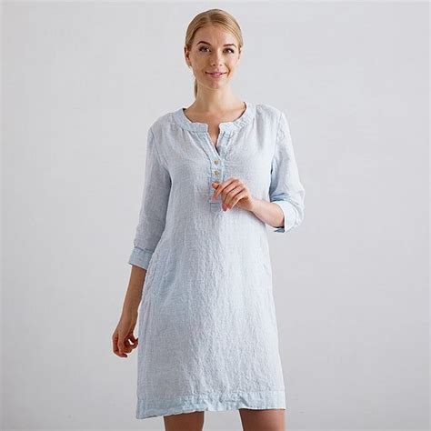 Sky Blue Pinstripe Linen Dress Layla Linenme Complete Your Summer