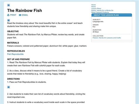 The Rainbow Fish Lesson Plan For 1st 2nd Grade Lesson Planet
