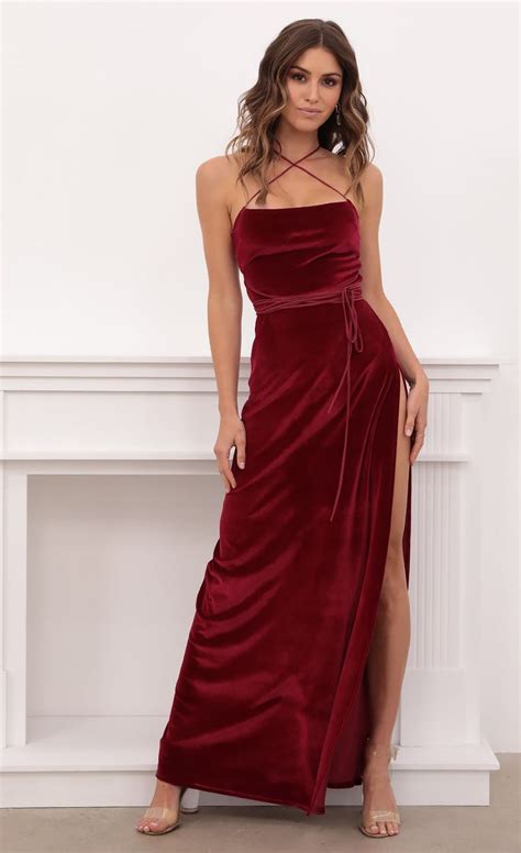 Tessa Luxe Velvet Maxi In Burgundy Lucy In The Sky