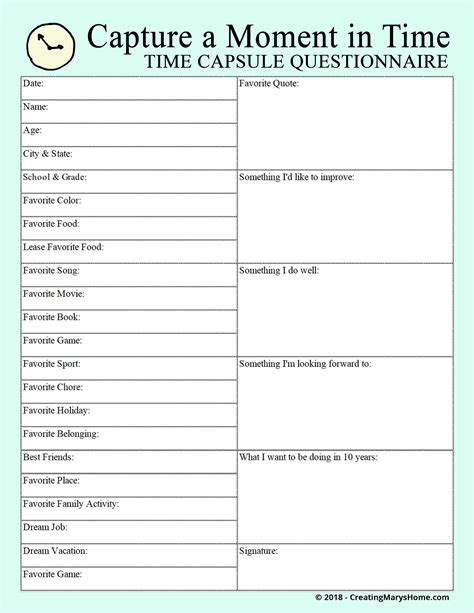 Time Capsule Printable Worksheets That Are Priceless Roy Blog