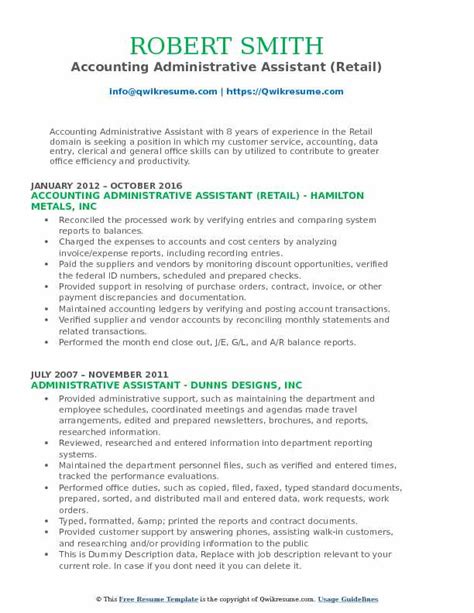 accounting administrative assistant resume samples