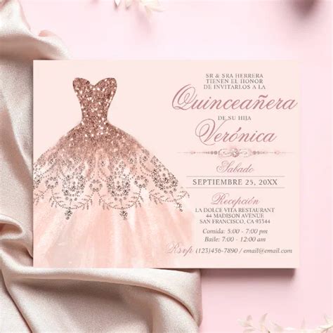 elegant spanish quinceañera mis quince pink rose invitation zazzle