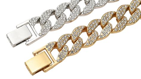 Luxury Silver 18k Gold Rose Gold Hip Hop Cuban Link Chain Bracelet