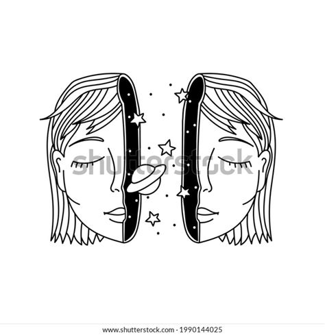 Linear Beautiful Drawing Girl Space Head Stock Vector Royalty Free