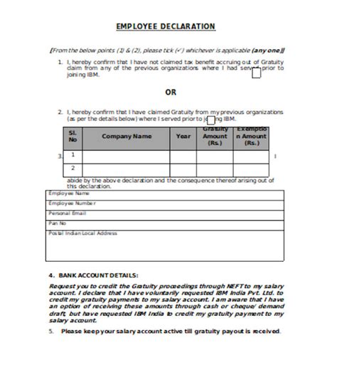 Free 11 Sample Employee Declaration Forms In Pdf Excel Word