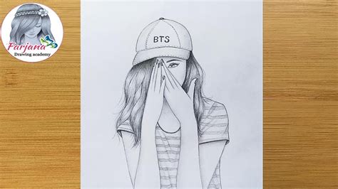 Hidden Face Girl Pencil Sketch How To Draw A Girl With Cap For