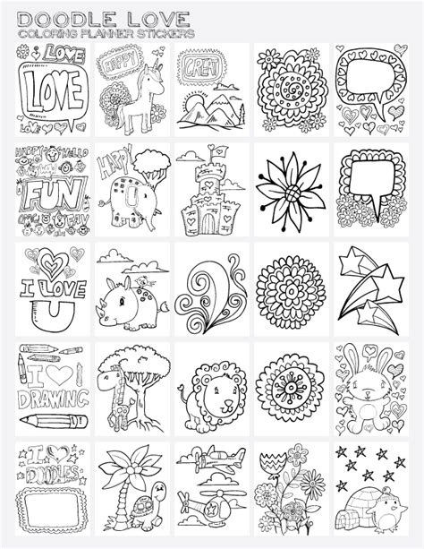Doodle Love Coloring Planner Stickers Pepper Scraps Printables