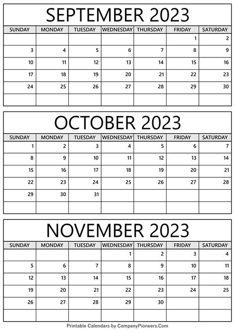 September 2023 Calendar For Printing October And November 2021
