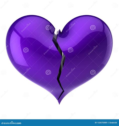 Purple Broken Heart Shape Failure Love Cracked Soul Depression Stock