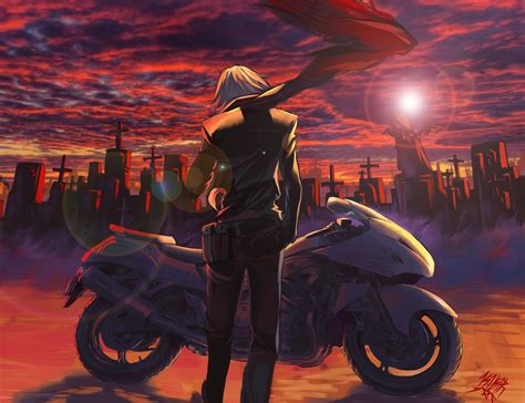 Wallpaper Illustration Anime Motorcycle Vehicle Art Bike Guy